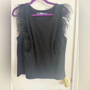 Anthropologie Black Feather Trim Sleeveless Top